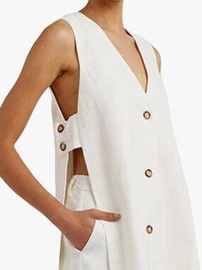 Petal & Pup White Sleeveless V-Neck Button Front Tunic Top Size XS